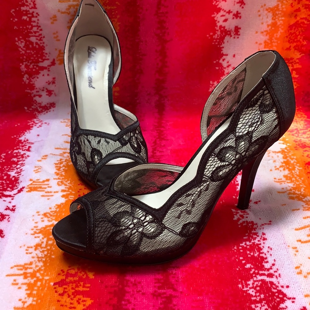 Lulu Townsend Black Lace Evening Heels